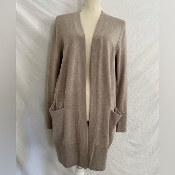 Nordstrom Cardigan Long Line Open Front Merino Wool Pockets Womens Small - Picture 1 of 4